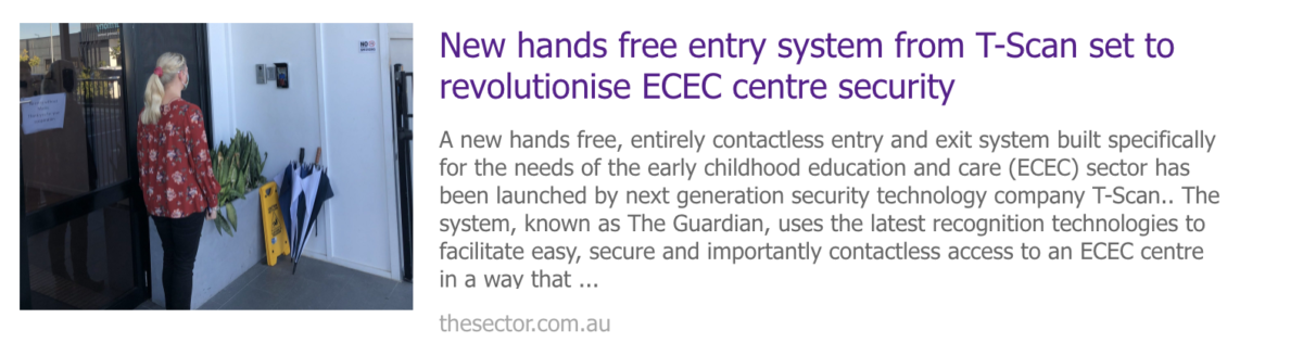 New hands free entry system from T-Scan set to revolutionise Early Childhood Centre security